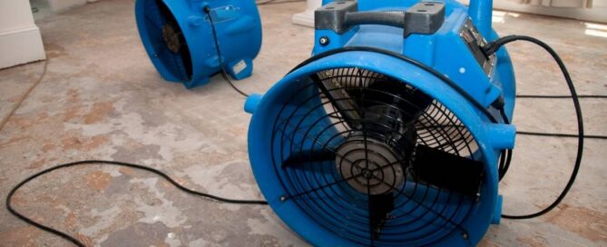 Professional water damage restoration removing water and drying property